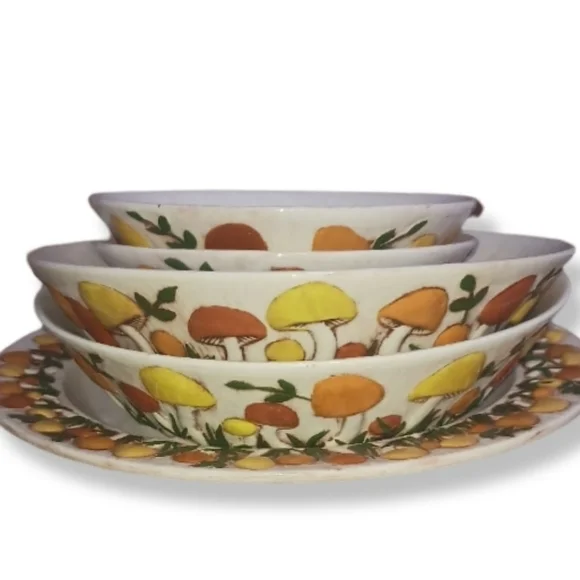 5pc Arnels Mushroom 10.5” Dinner Plates Handmade Ceramic Pottery Cottage Core - Picture 1 of 11